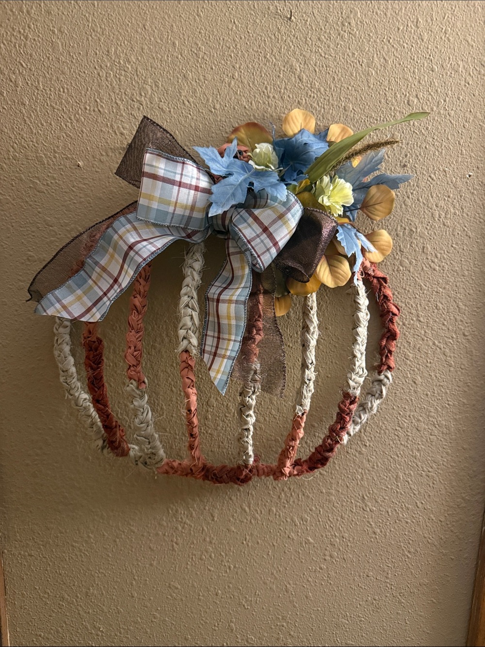 Linen loft Handmade fabric Fall pumpkin wreath